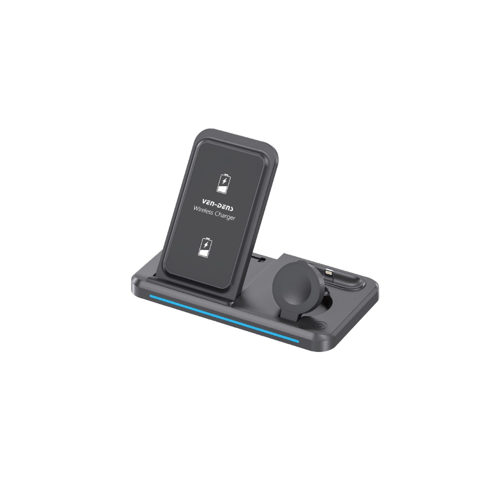 Ven‑Dens VD‑WLC016 – Chargeur Sans Fil 15W 3‑en‑1