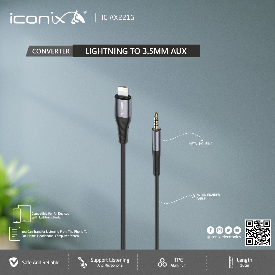ICONIX LIGHTNING to 3.5 AUX CONVERTER IC‑AX2216
