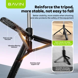 BAVIN P15 Multifunction Selfie Stick Stable Tripod Stand 360 Rotation