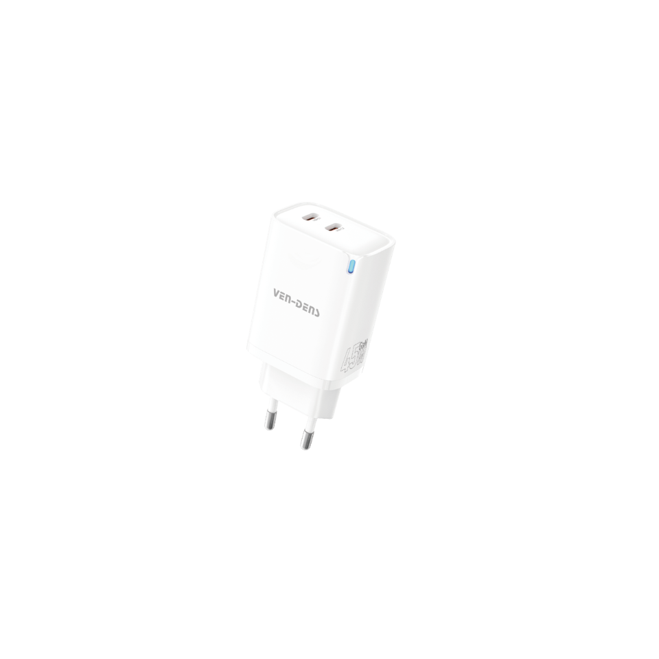 Ven‑Dens VD‑136BCC – Chargeur Secteur USB Double Type‑C 45 W