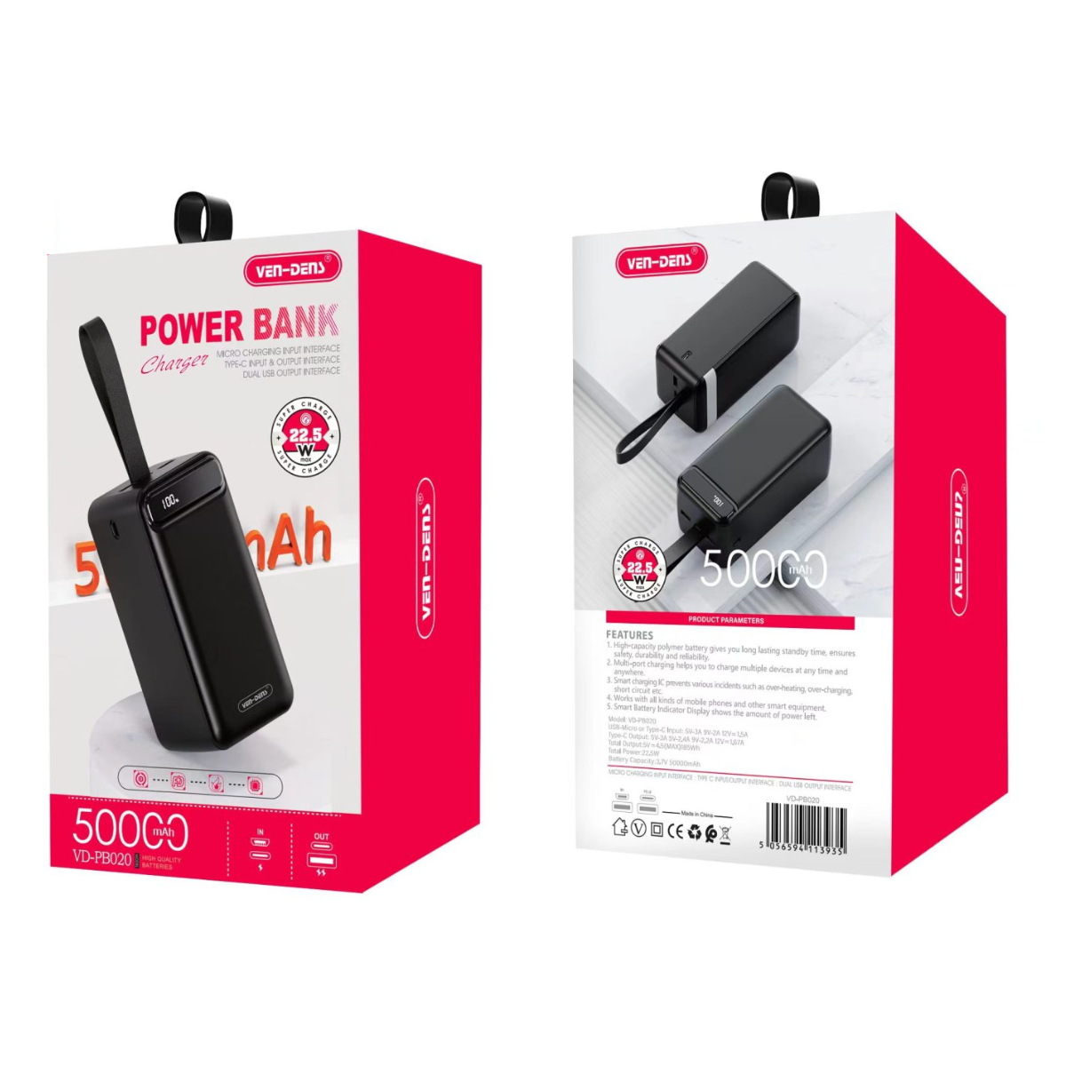 Ven-Dens VD-PB020 – Power Bank 50.000mAh 🇬🇧