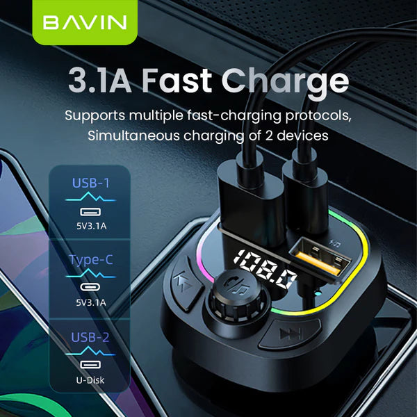 Chargeur de voiture et lecteur MP3 Bluetooth 3-en-1 BAVIN