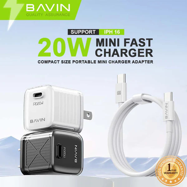 20W Mini Fast Charger + Cable 60W TYPE C Bavin PC-996Y EU