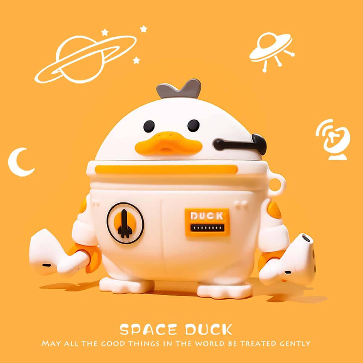 Étui Airpods motif canard de l'espace - En silicone souple KZA014