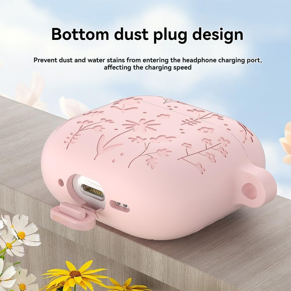 Étui Airpods Fleur Rose - En silicone souple KZA011