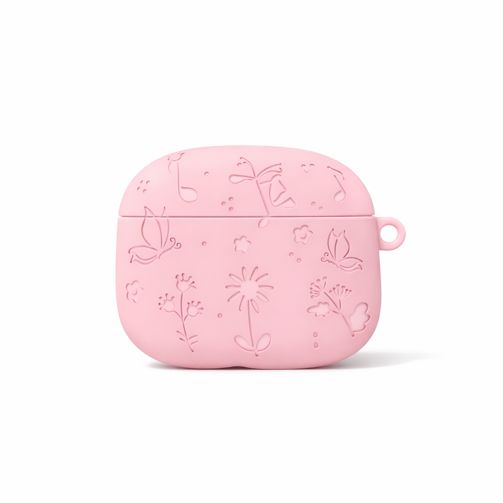 Étui Airpods Fleur Rose - En silicone souple KZA011