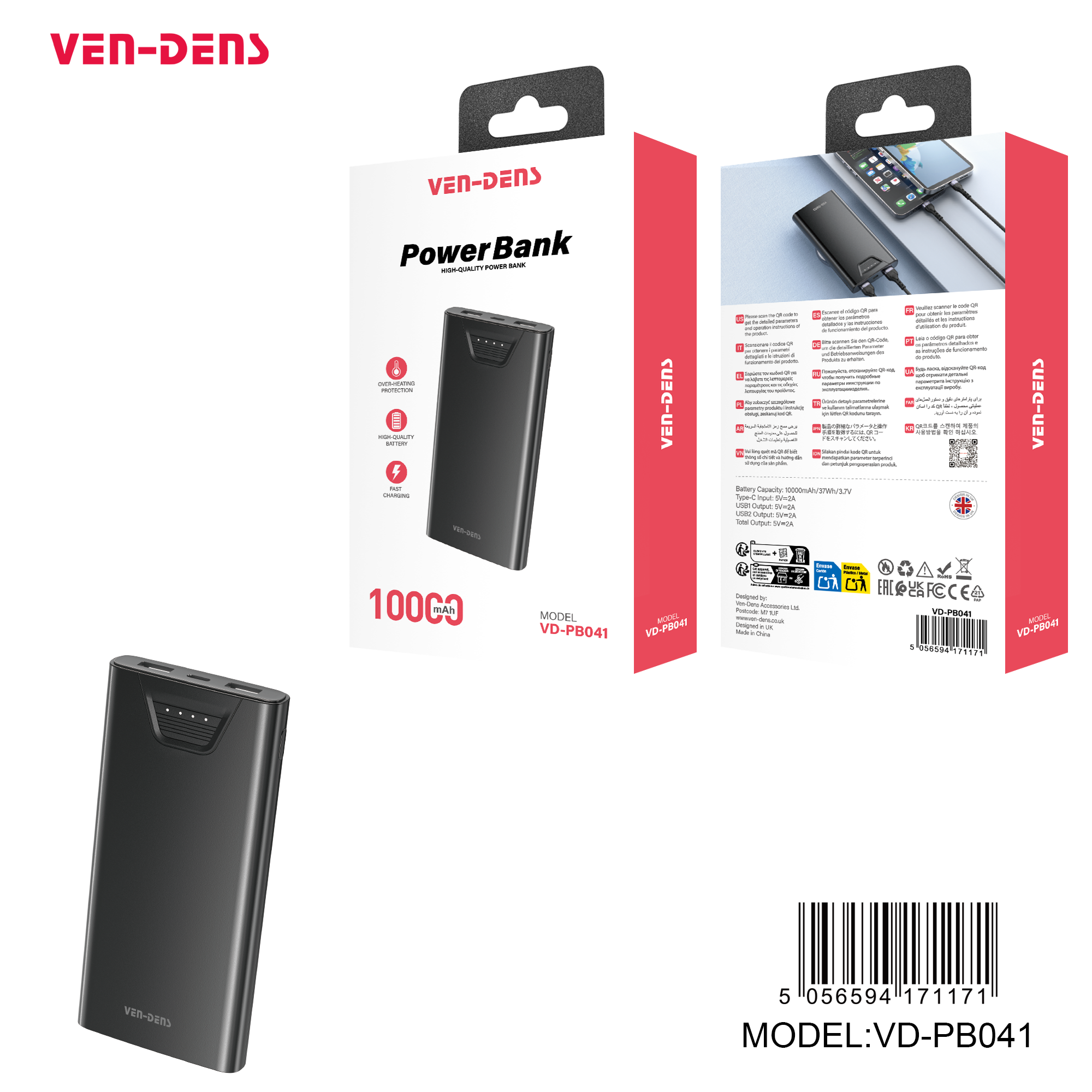 Ven-Dens VD-PB041 – Power Bank 10 000mAh 🇬🇧