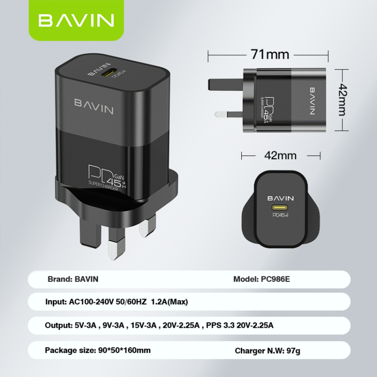 Chargeur GAN BAVIN 45W TYPE C - PC-986Y