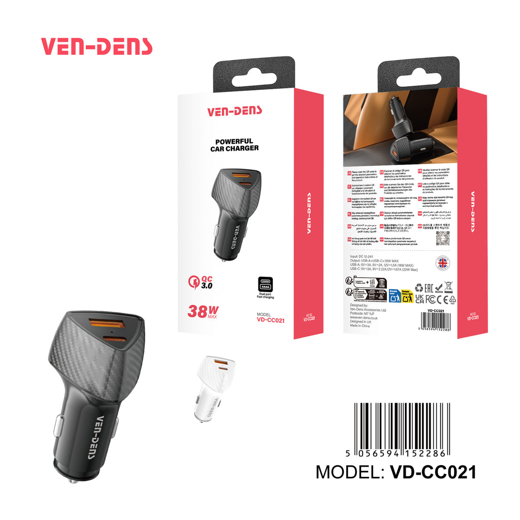 Ven‑Dens VD‑CC021 – Chargeur Voiture 3,4 A avec 2 Ports