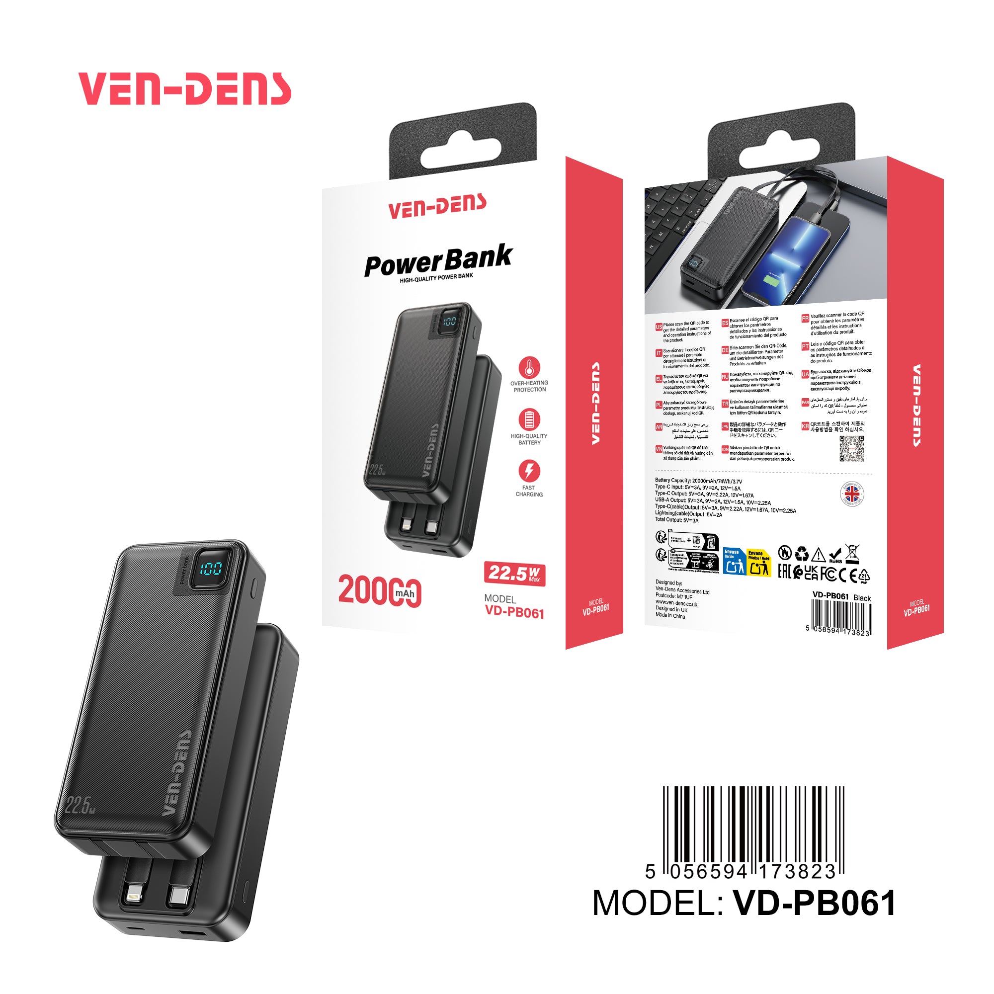 Power Bank Ven‑Dens VD‑PB061 – 20 000 mAh (22,5 W)