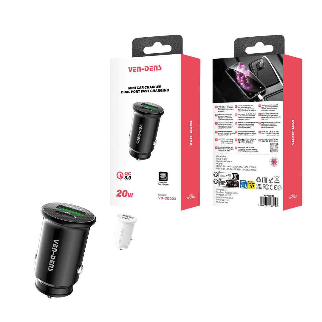 Ven-Dens VD-CC003 – Chargeur Voiture Compact 18W 🇬🇧